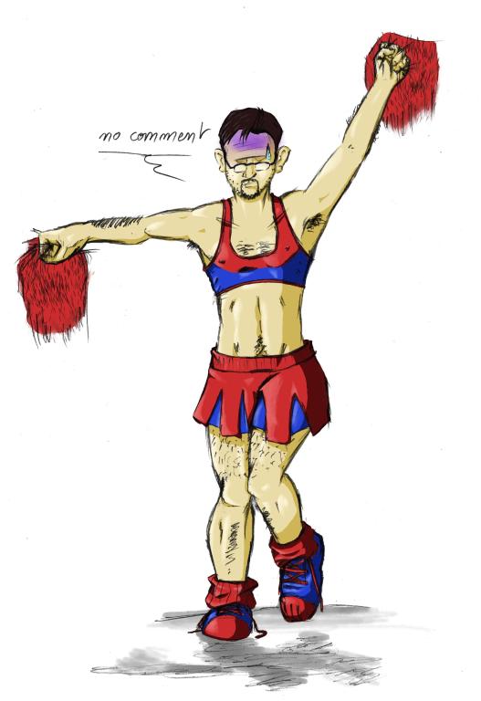 Me, drawn as a cheerleader: "No comment".