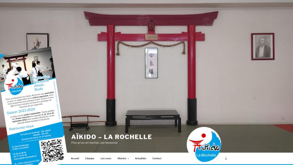 Graphic creation by Myster Ty: screenshot of the website www.aikido-larochelle.com and a flyer for the Aikido club of La Rochelle
