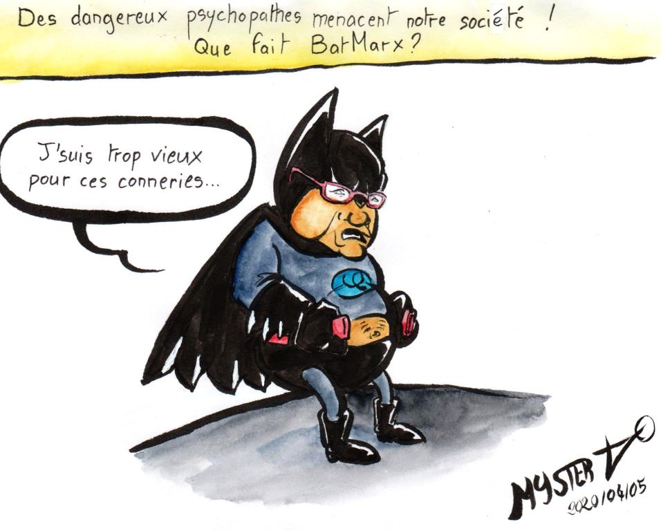 News cartoon by Myster Ty: Dangerous individuals threaten society, but what is Bat Marx doing?
Mélanchon, no longer able to fit into the costume: “I’m too old for this bullshit”