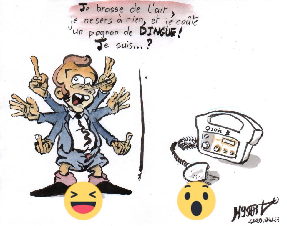 News drawing by Myster Ty: I'm a mess, I'm useless, and I cost a crazy amount of money, I'm...?
On the left, we have the choice between Macron and on the right an Osiris 3 respirator.