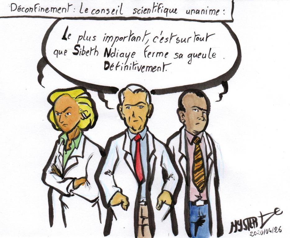 News drawing by Myster Ty: the scientific council gives its opinion on deconfinement. “The most important thing is, above all, that Sibeth Ndiaye shut up. Definitely.”