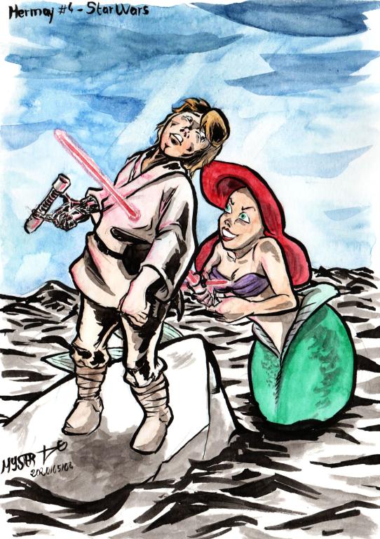 Mermay by Myster Ty: star wars. The Little Mermaid stabs Luc Skywalker in the back with Kylo Ren's saber.