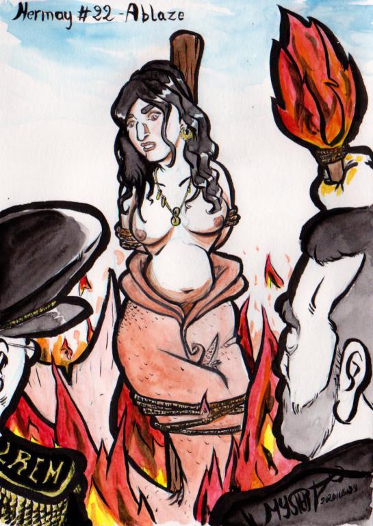 Mermay 2020 #22, Ablaze

Camélia Jordana en sirène sur un bucher face à lallemend et darmanin qui portent une torche