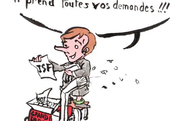 Macron, throwing grievances into an industrial grinder called the “Grand Débat”: “I have started my Grand Débat©. And no taboos, he takes all your requests”