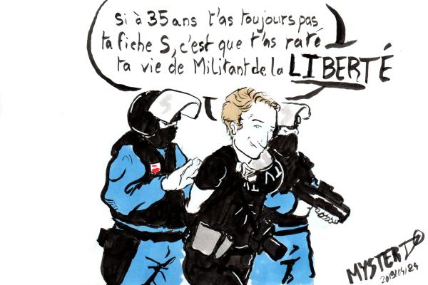 Gaspard Glanz arrêté par les CRS : "Si à 35 ans, t'as pas ta fiche S, c'est que t'as raté ta vie de militant de la liberté"