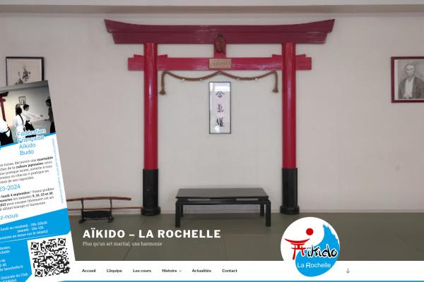 Création graphique de Myster Ty : capture d'écran du site web www.aikido-larochelle.com et d'un flyer pour le club d'Aïkido de La Rochelle