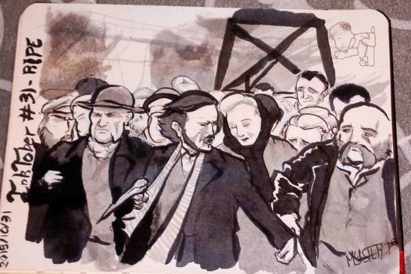 Indian ink drawing by Myster Ty: reproduction of the famous uprising scene from Germinal.